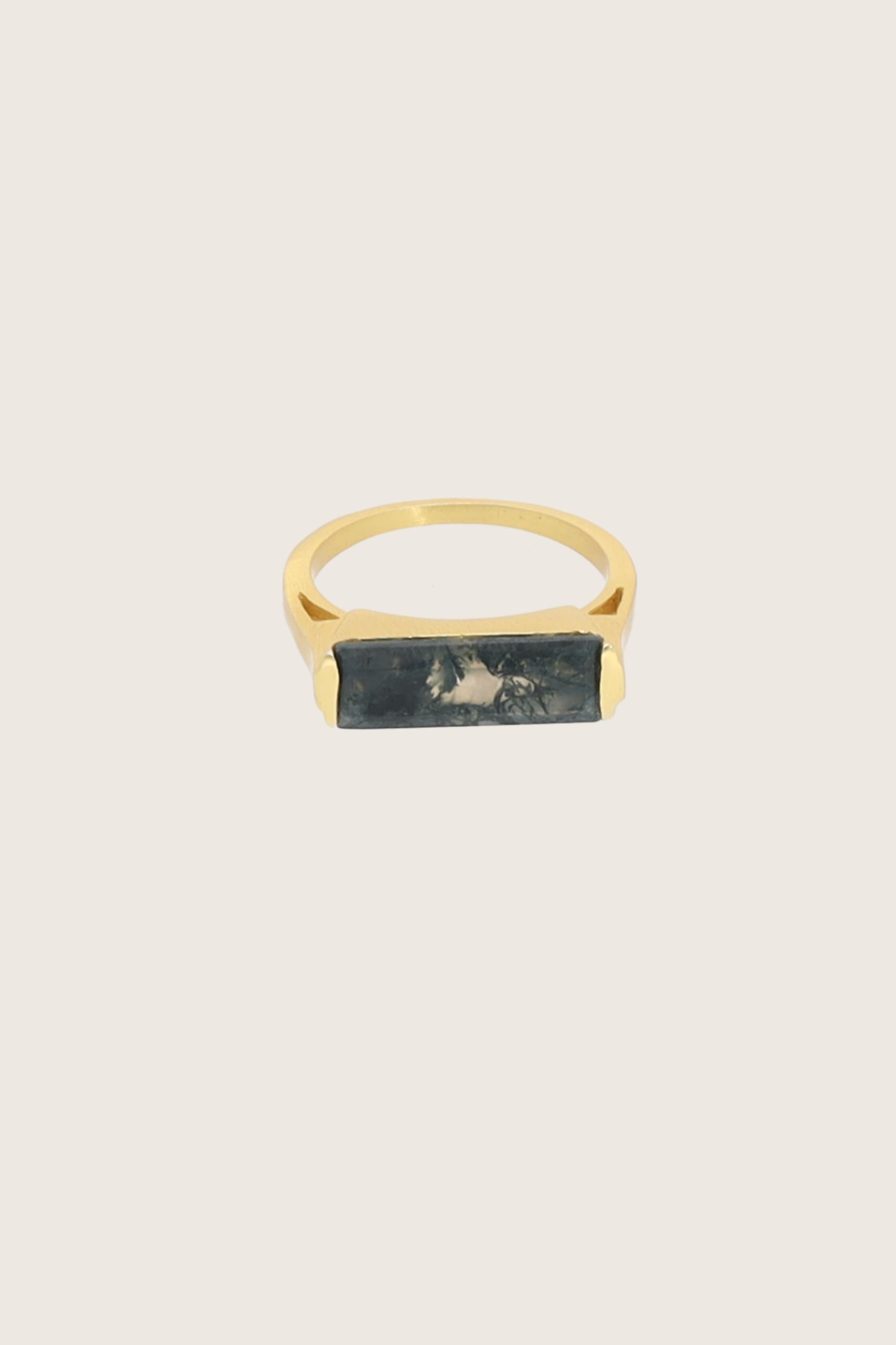 Geam 18K Recycled Fine Gold Plated Moss Agate Ring