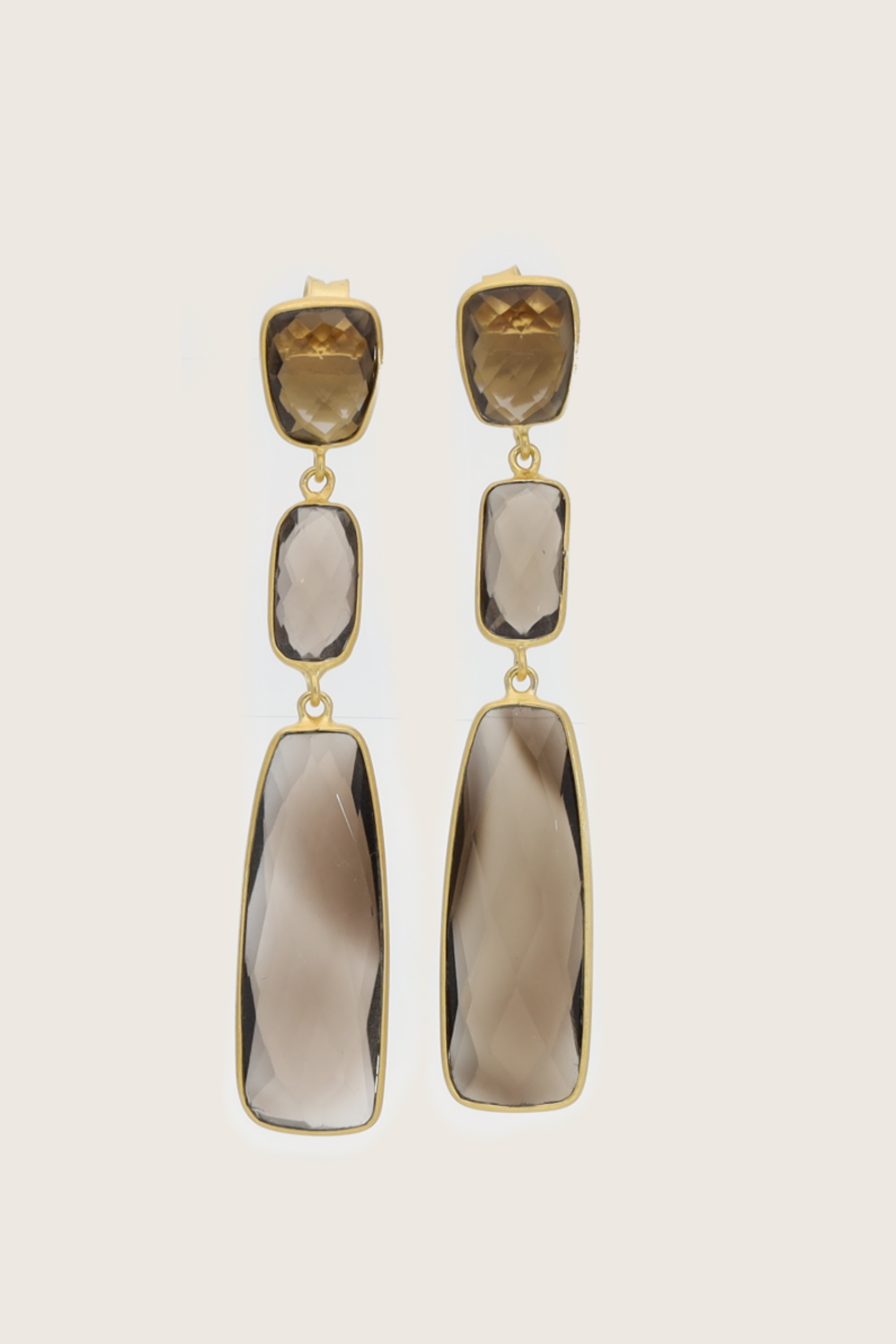 Tota 18K Recycled Fine Gold Plated Smoky Topaz Earrings - 925 Silver Posts
