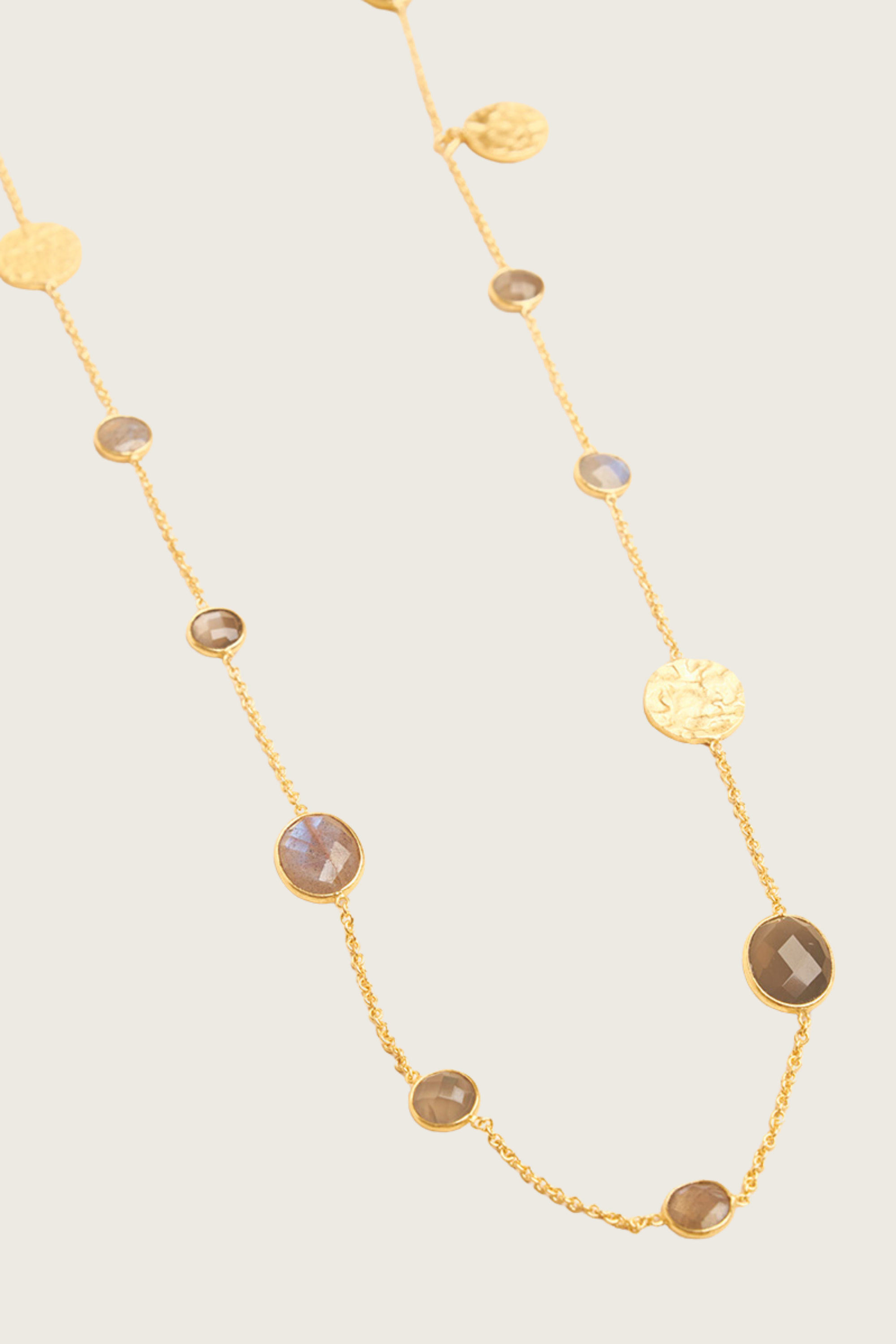 Minski 18K Recycled Fine Gold Plated Necklace, White Pearl / Rainbow Moonstone