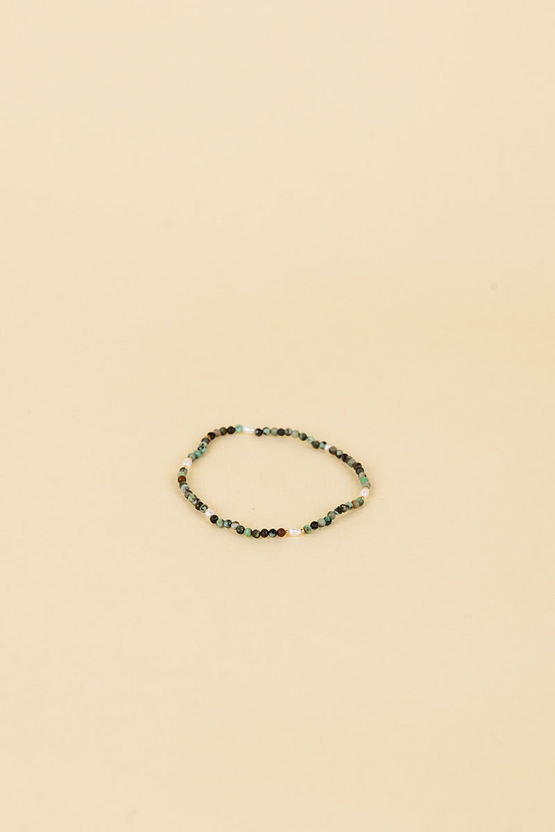 Kari 14K Gold Inlay White Pearl & Turquoise Crystal Bracelet