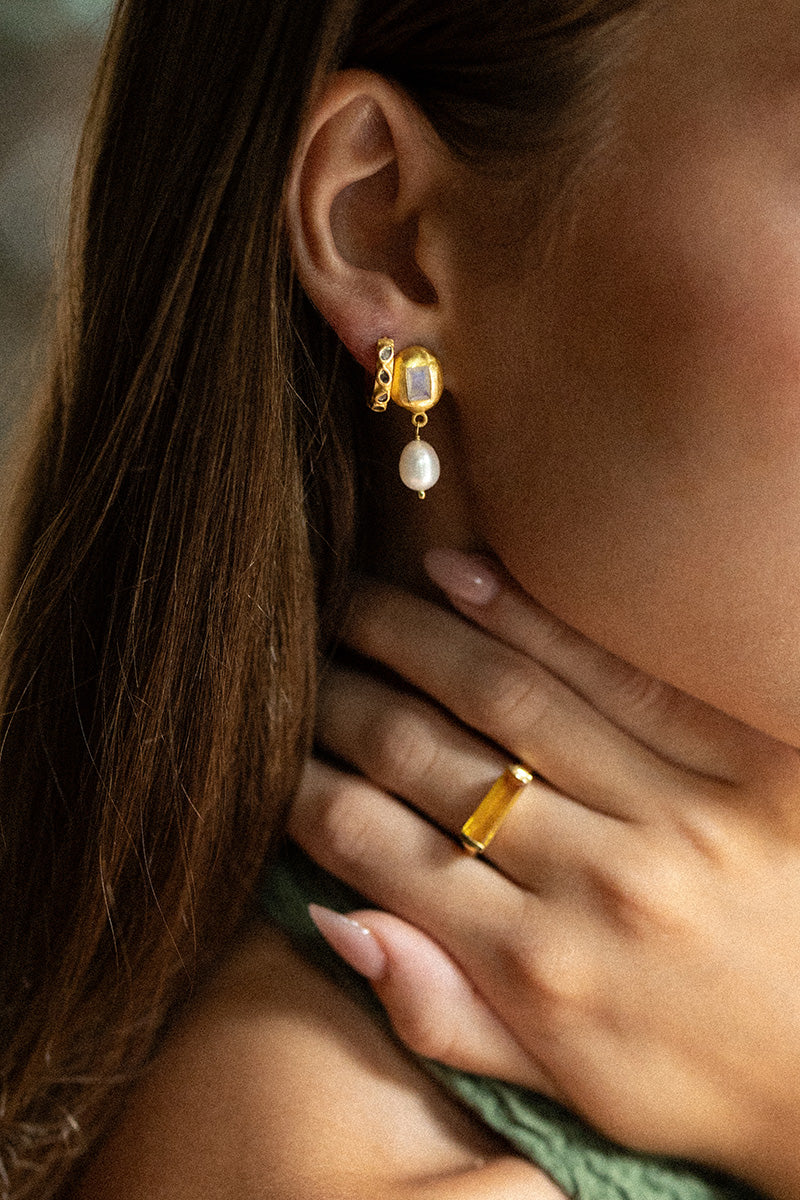 Aurea 18K Recycled Fine Gold Plated Raw Diamond Earrings - 925 Silver Posts