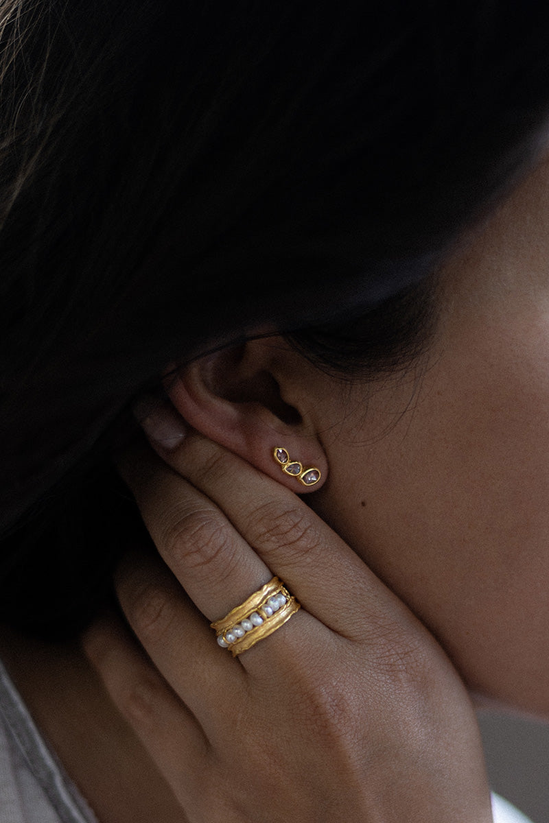 Abidin 18K Recycled Fine Gold Plated Polki Diamond Earrings - 925 Silver Posts