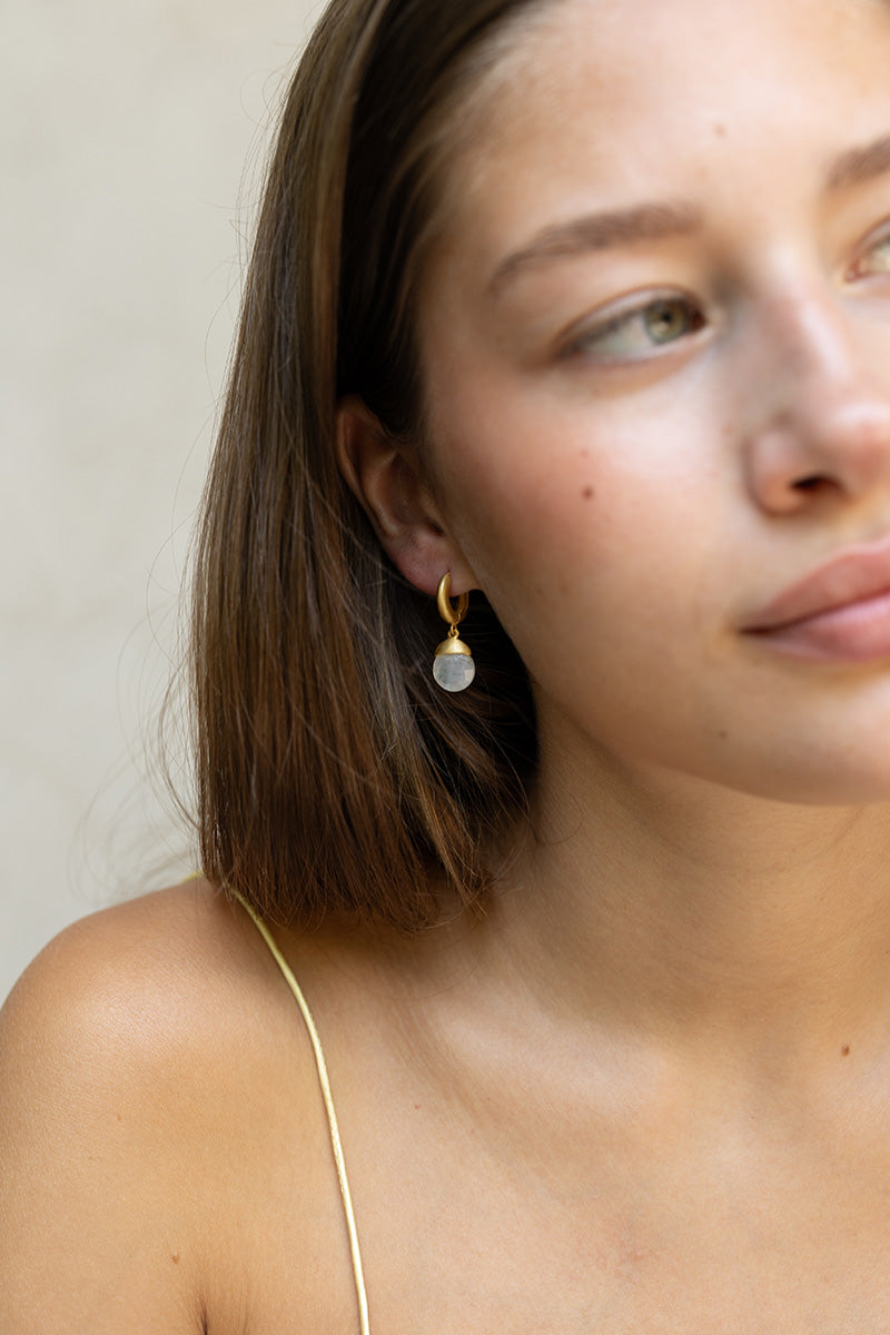 Tirua 18K Recycled Fine Gold Plated Cappuccino Moonstone Earrings - 925 Silver Posts