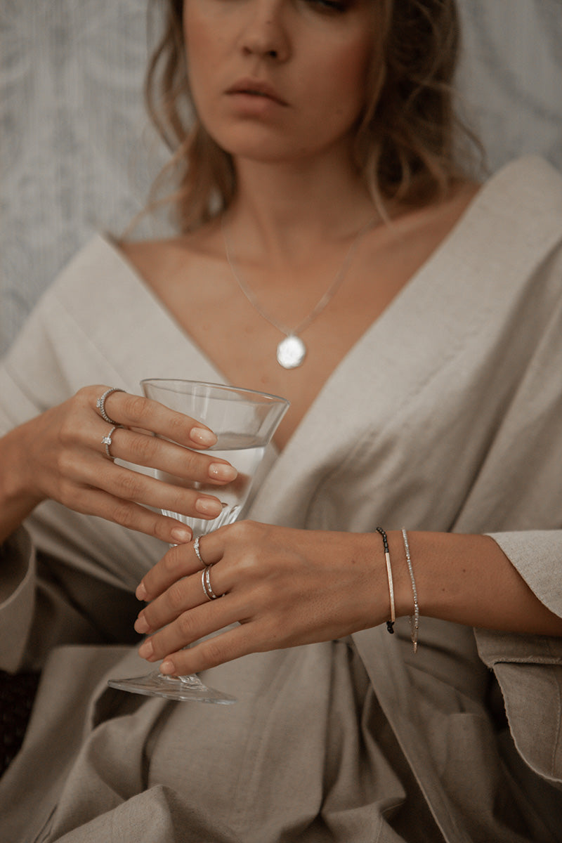 Jaydu 14K Gold Inlay White Crystal Bracelet