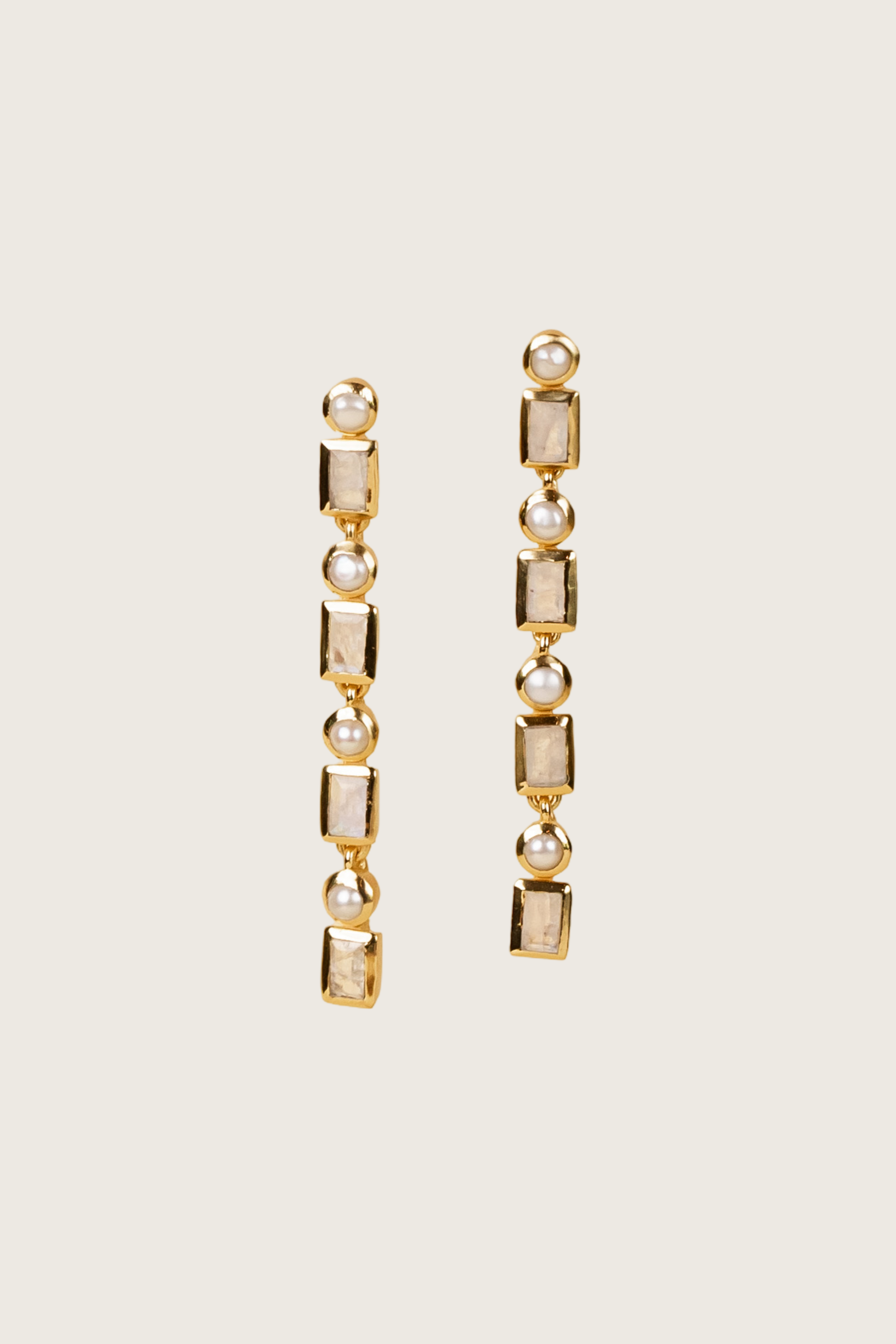 Luméra 18K Recycled Fine Gold Plated Freshwater Pearl / Rainbow Moonstone Earrings - 925 Silver Posts