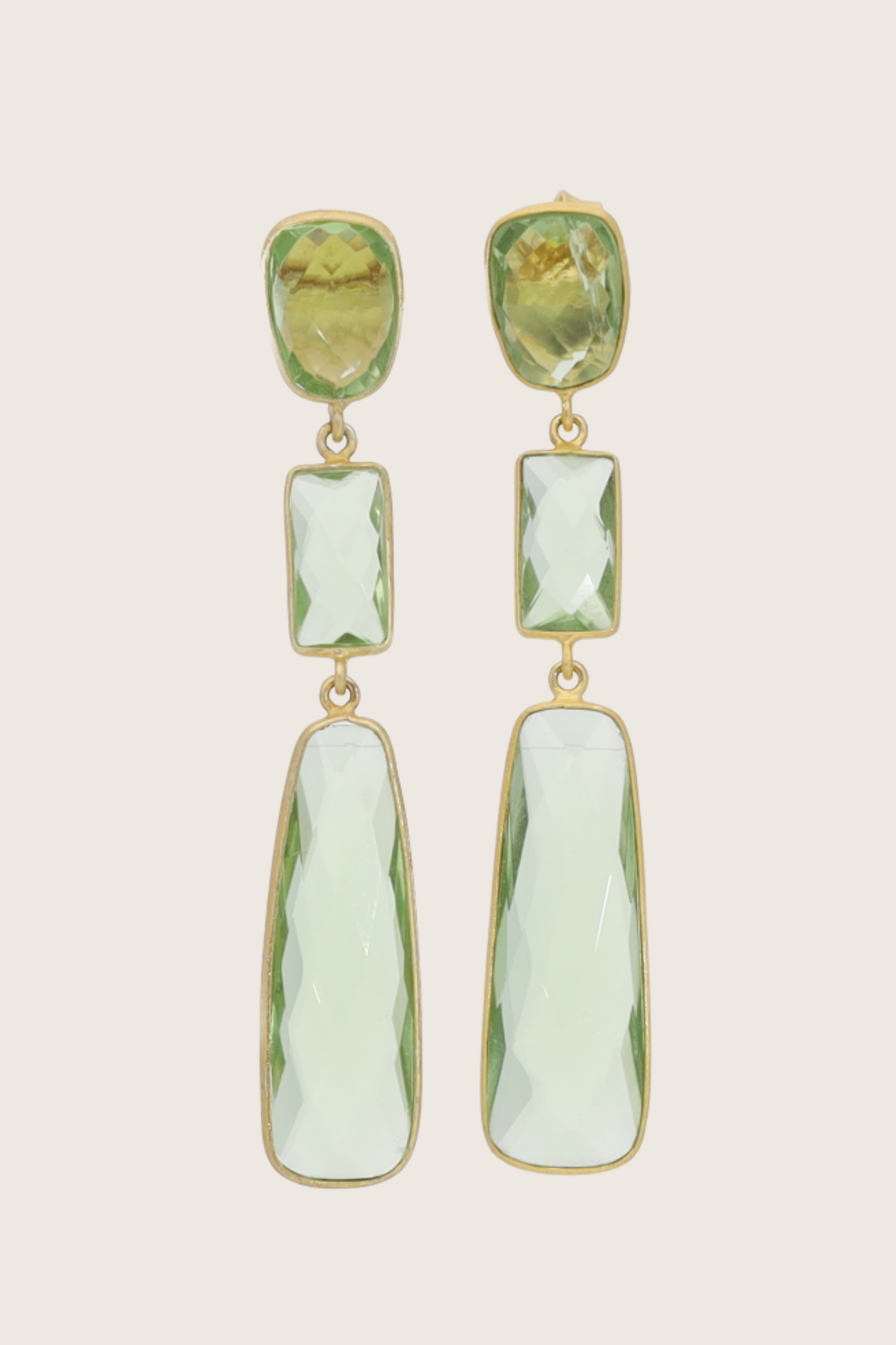 Tota 18K Recycled Fine Gold Plated Green Amethyst Earrings - 925 Silver Posts