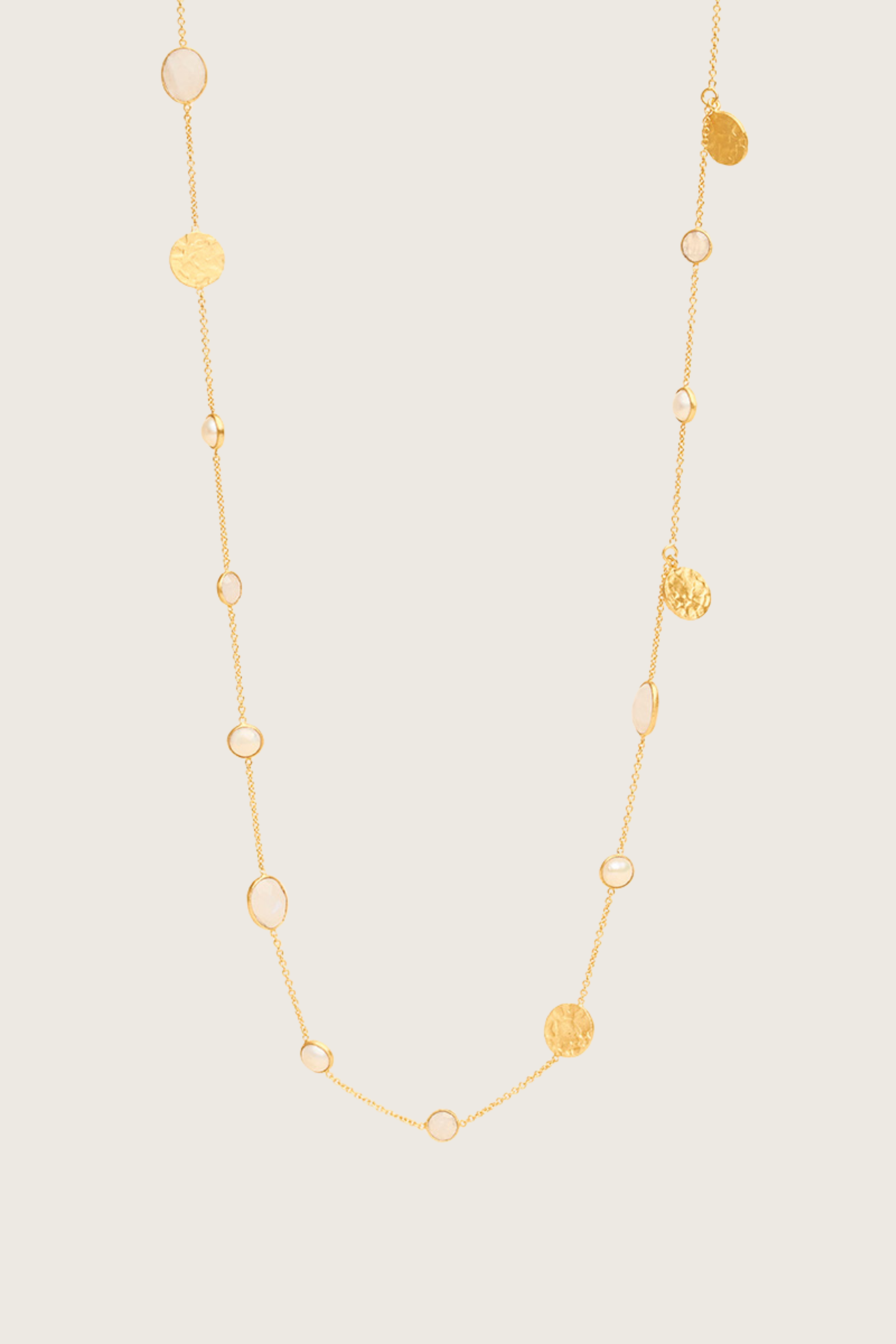 Minski 18K Recycled Fine Gold Plated Necklace, White Pearl / Rainbow Moonstone