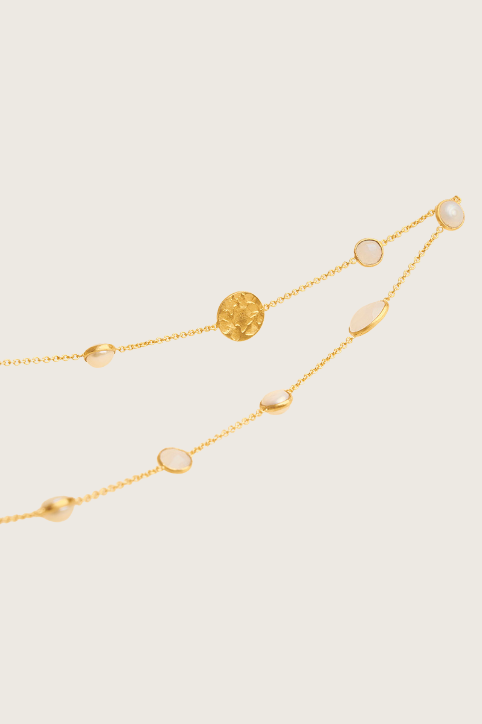 Minski 18K Recycled Fine Gold Plated Necklace, White Pearl / Rainbow Moonstone