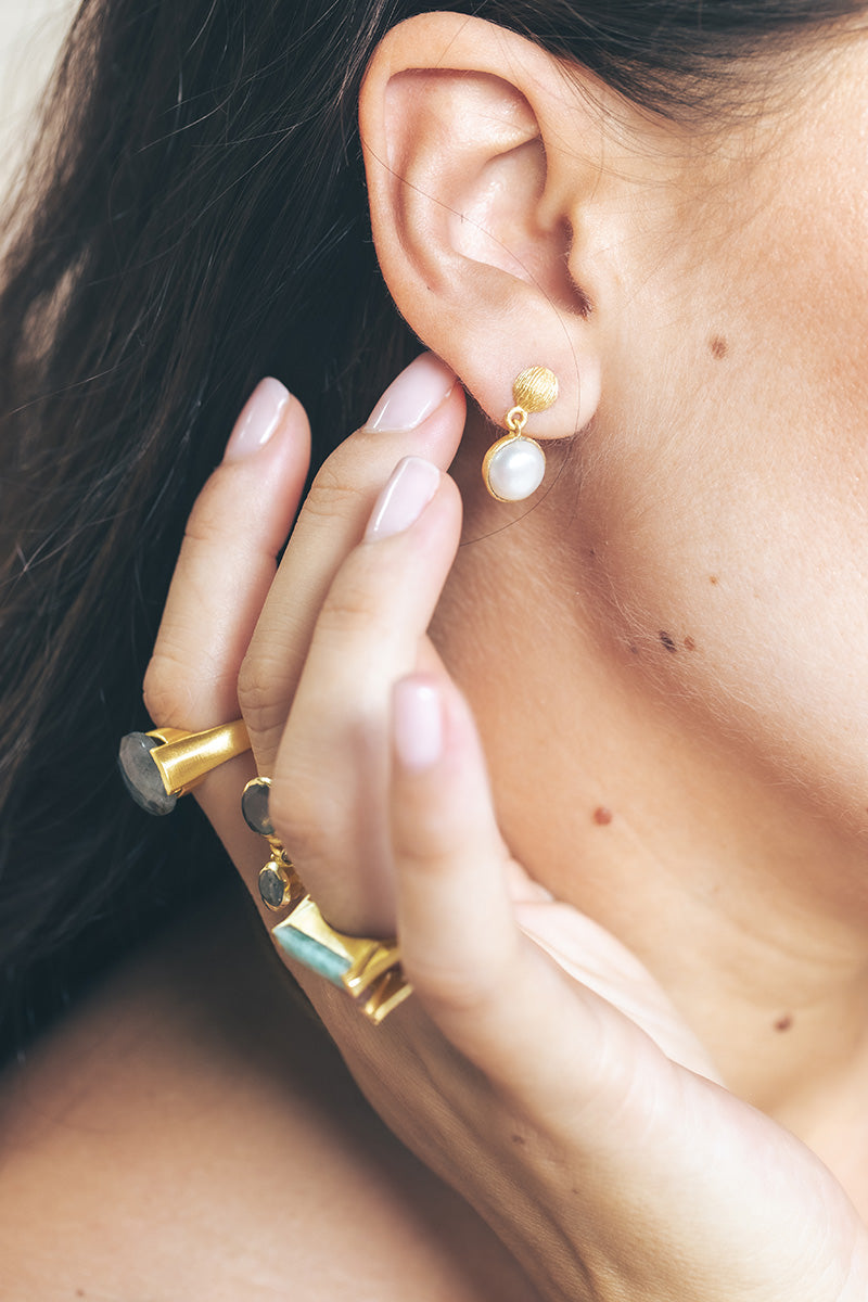 Chou 18K Recycled Fine Gold Plated Pearl Earrings - 925 Silver Posts