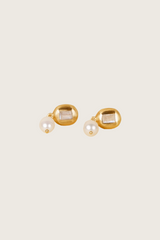 Zarela 18K Recycled Fine Gold Plated Earrings - 925 Silver Posts, Freshwater Pearl / Labradorite