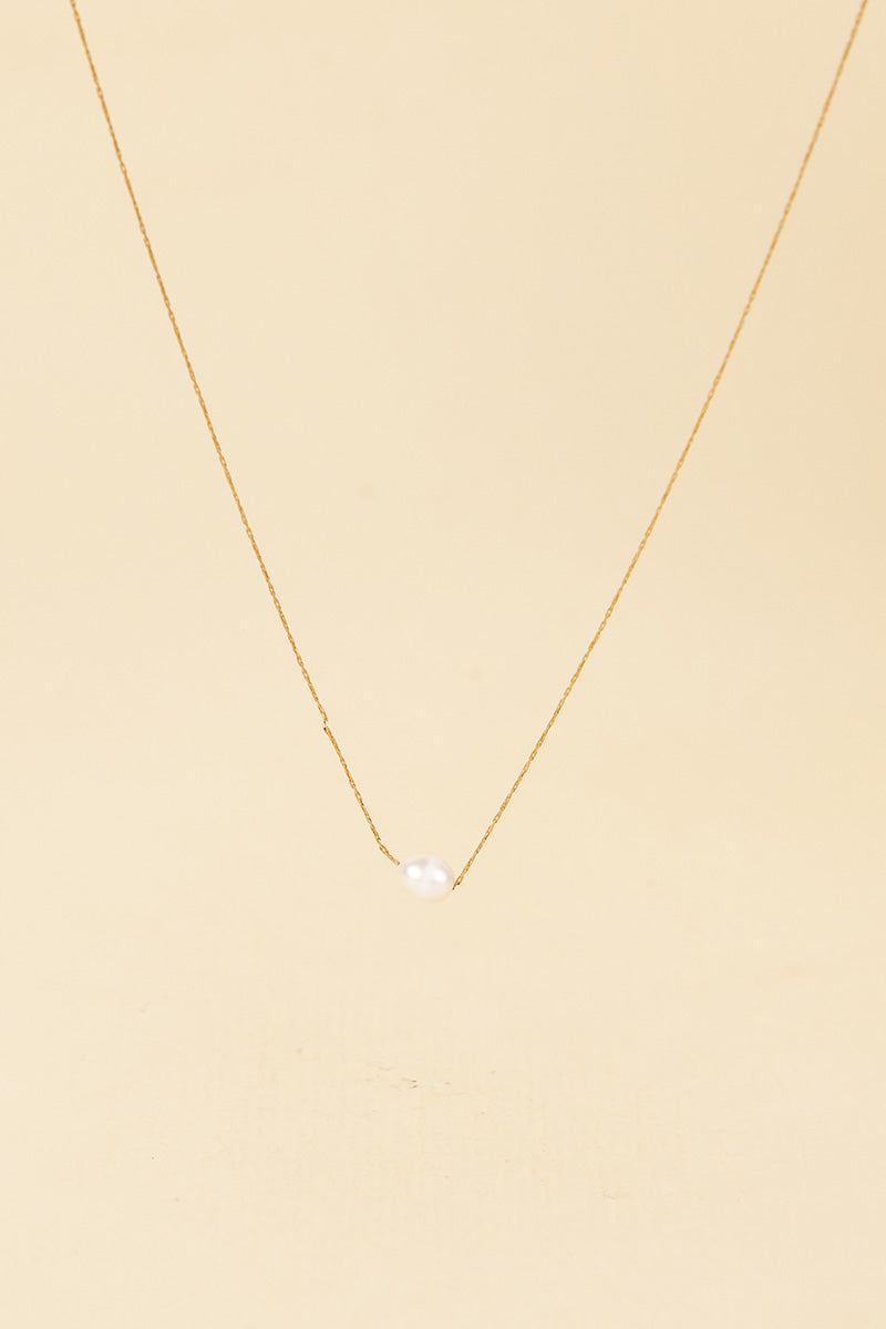 Jimini 14K Gold Inlay White Pearl Necklace