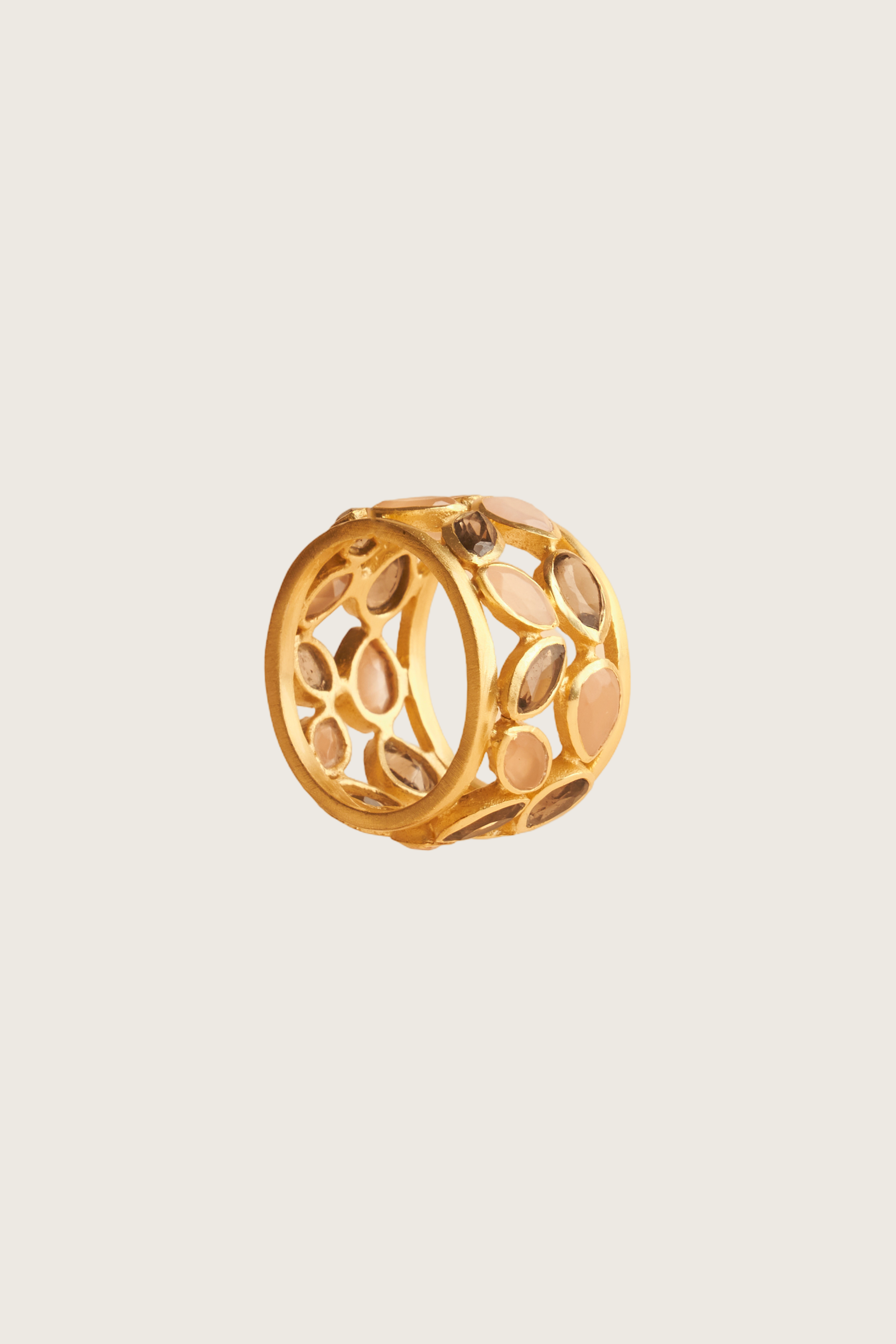 Imonas 18K Recycled Fine Gold Plated Grey Moonstone, Peach Moonstone Ring