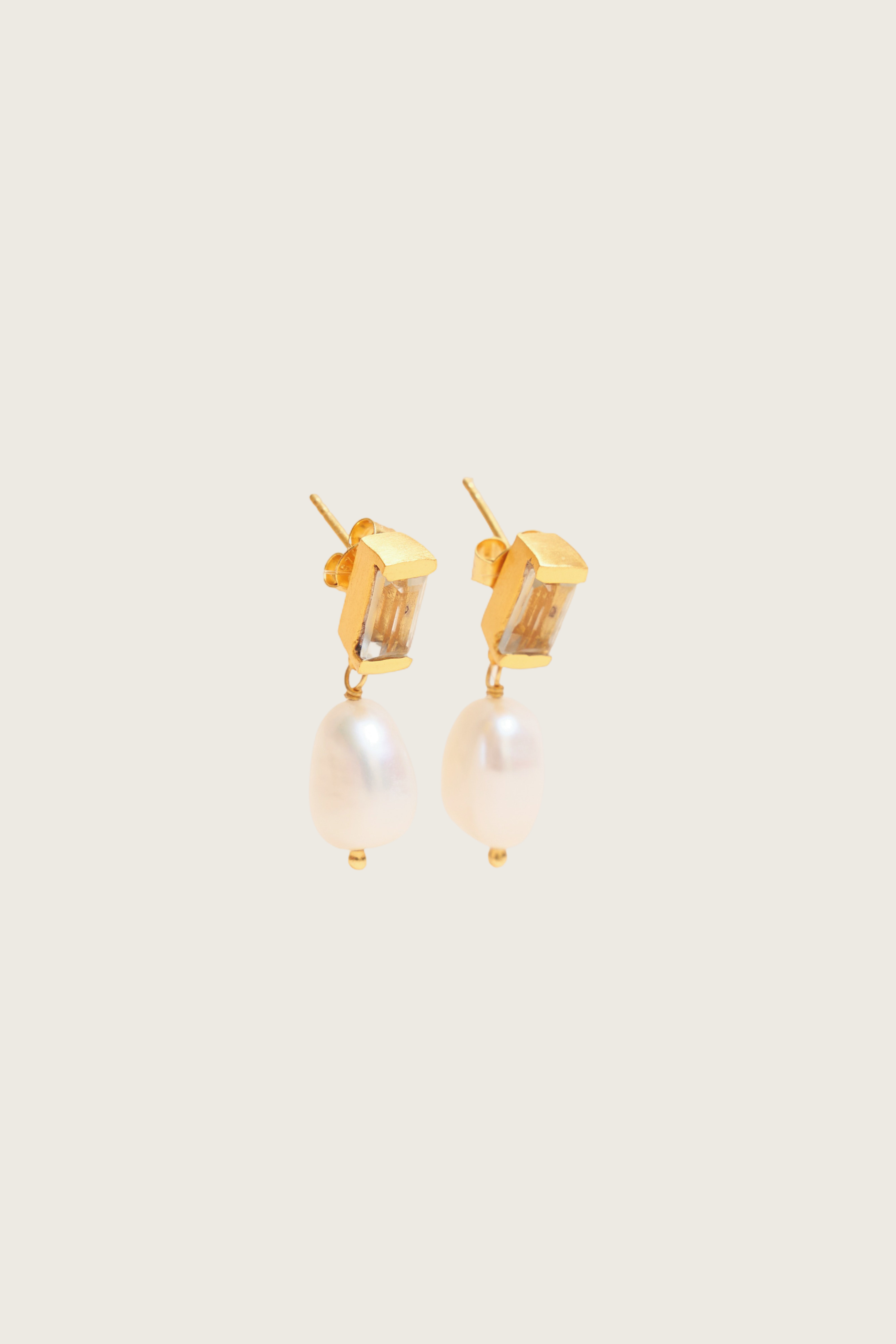 Madrih 18K Recycled Fine Gold Plated White Pearl / Green Amethyst Earrings - 925 Silver Posts