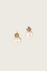 Pudiah 18K Recycled Fine Gold Plated Earrings - 925 Silver Posts, Freshwater Pearl / Labradorite