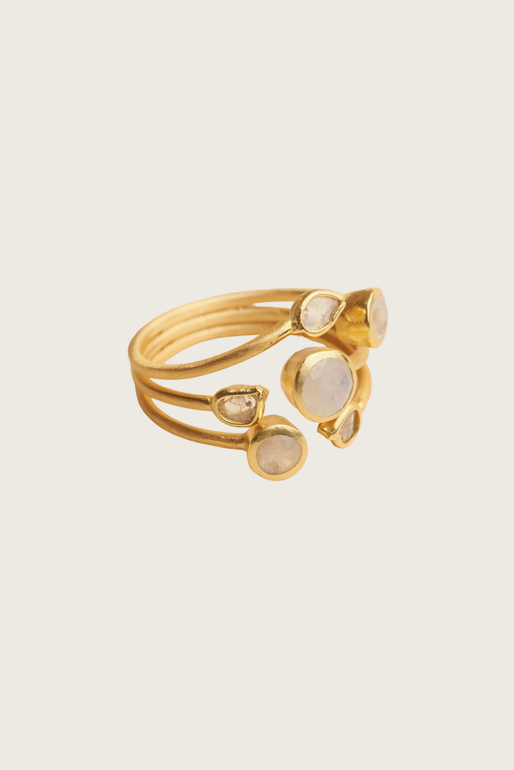 Bague Siko plaquée or fin recyclé 18K, pierre de lune arc-en-ciel