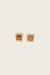 Solis 18K Recycled Fine Gold Plated Earrings - 925 Silver Posts, Strawberry Quartz