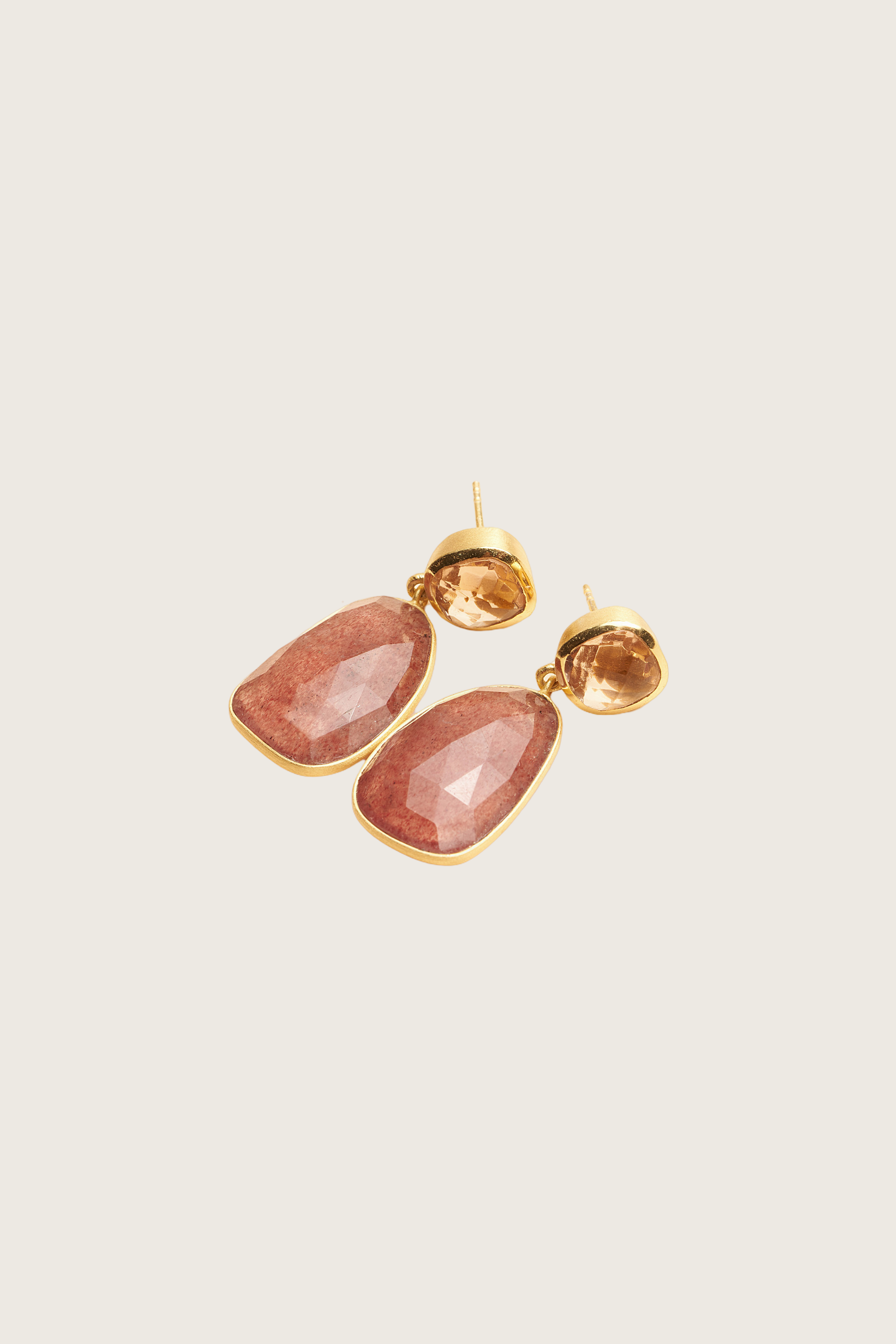 Wasa 18K Recycled Fine Gold Plated Morganite / Strawberry Quartz Earrings - 925 Silver Posts
